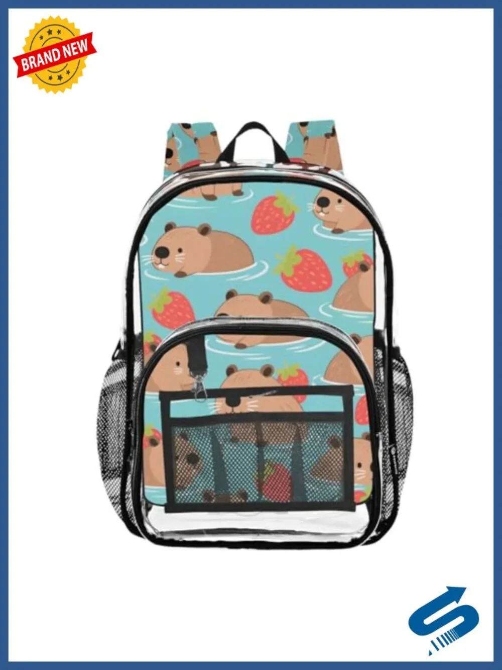 Clear Fashion Backpack for Women Men, PVC Travel School Daypack with Capybara